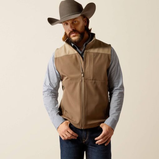 western dress vest Ariat Men's Major Brown Wyatt Softshell Vest 3XL