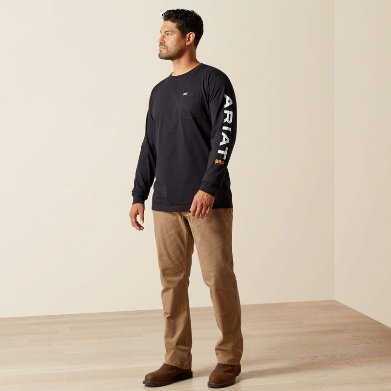Ariat Men - Rebar Long Sleeve Logo Pocket T-Shirt (Black) 10062752