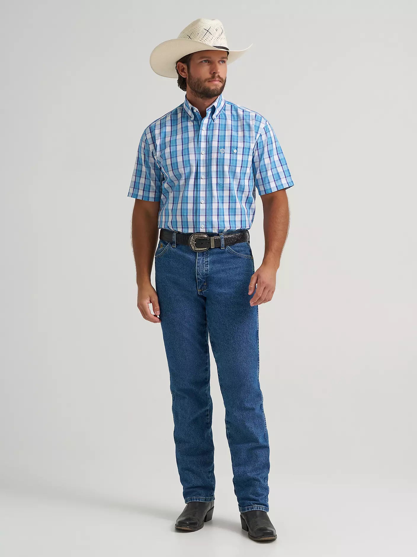 Wrangler Men - George Strait Short Sleeve (Big Blue Plaid) 112379060