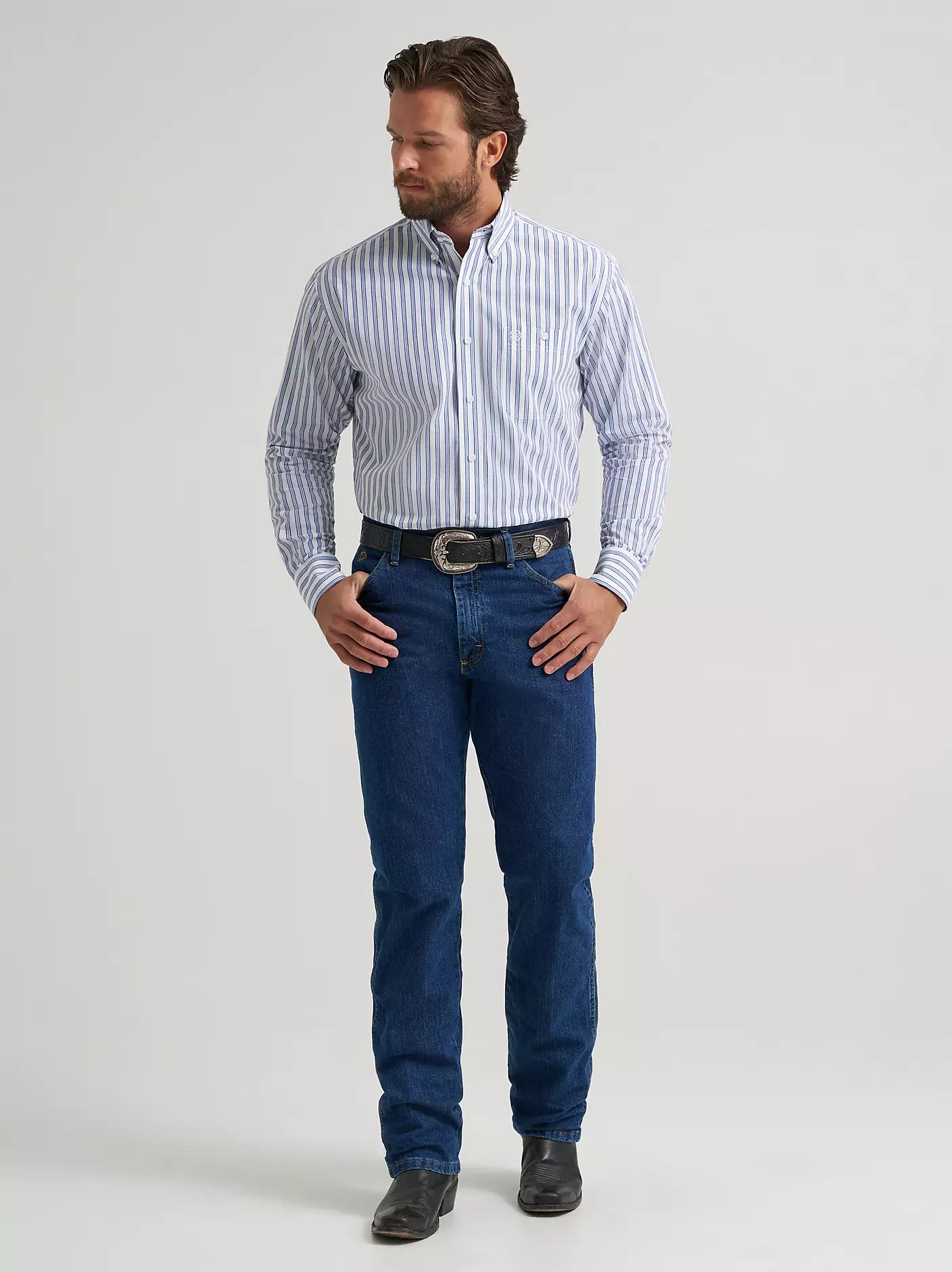 Wrangler Men - George Strait Button Down (Striped Blue) 112379063