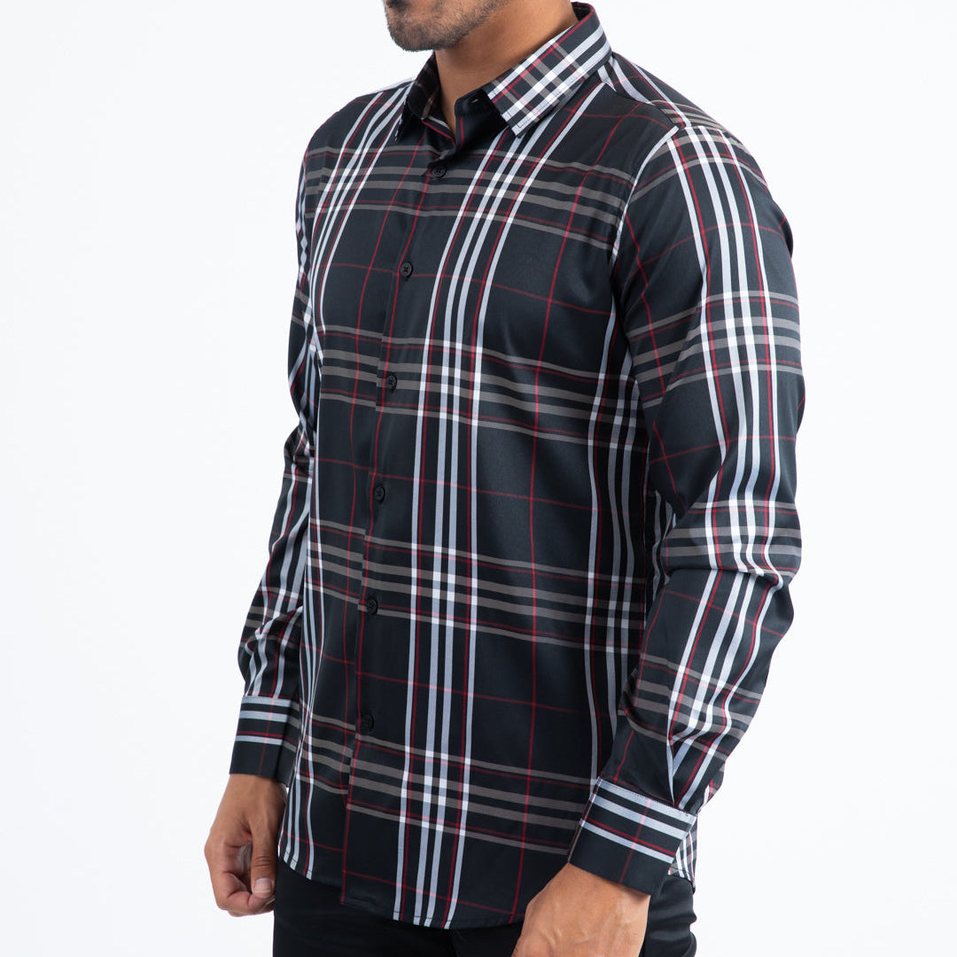 Platini Men - Checkered Long Sleeve Shirt (Black/Red) CHL11299