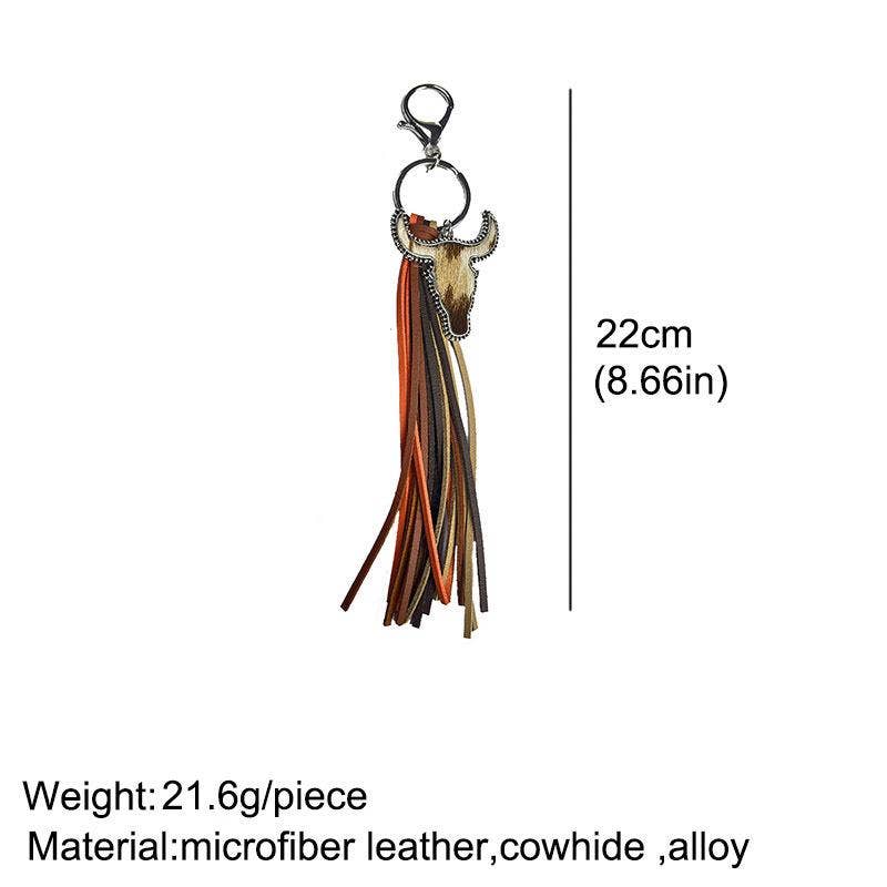 Cow Head Pendant Tassel Keychain (Dark Leopard)