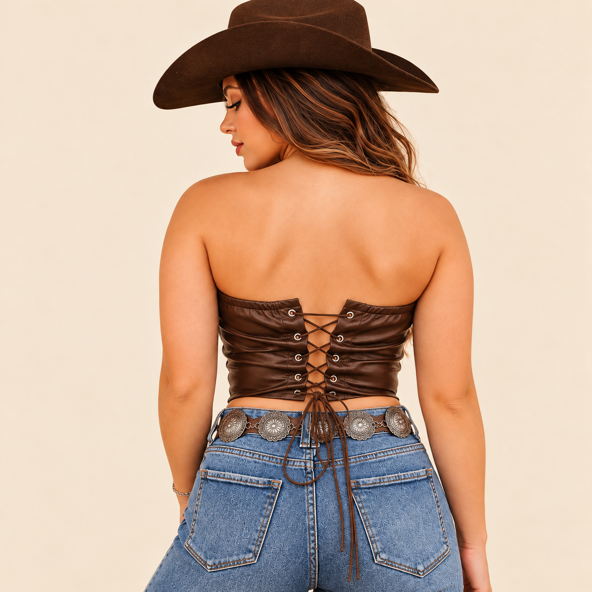 Lucky & Blessed Women - Boot Stitch Embroider Corset (Brown) TO720-BRW