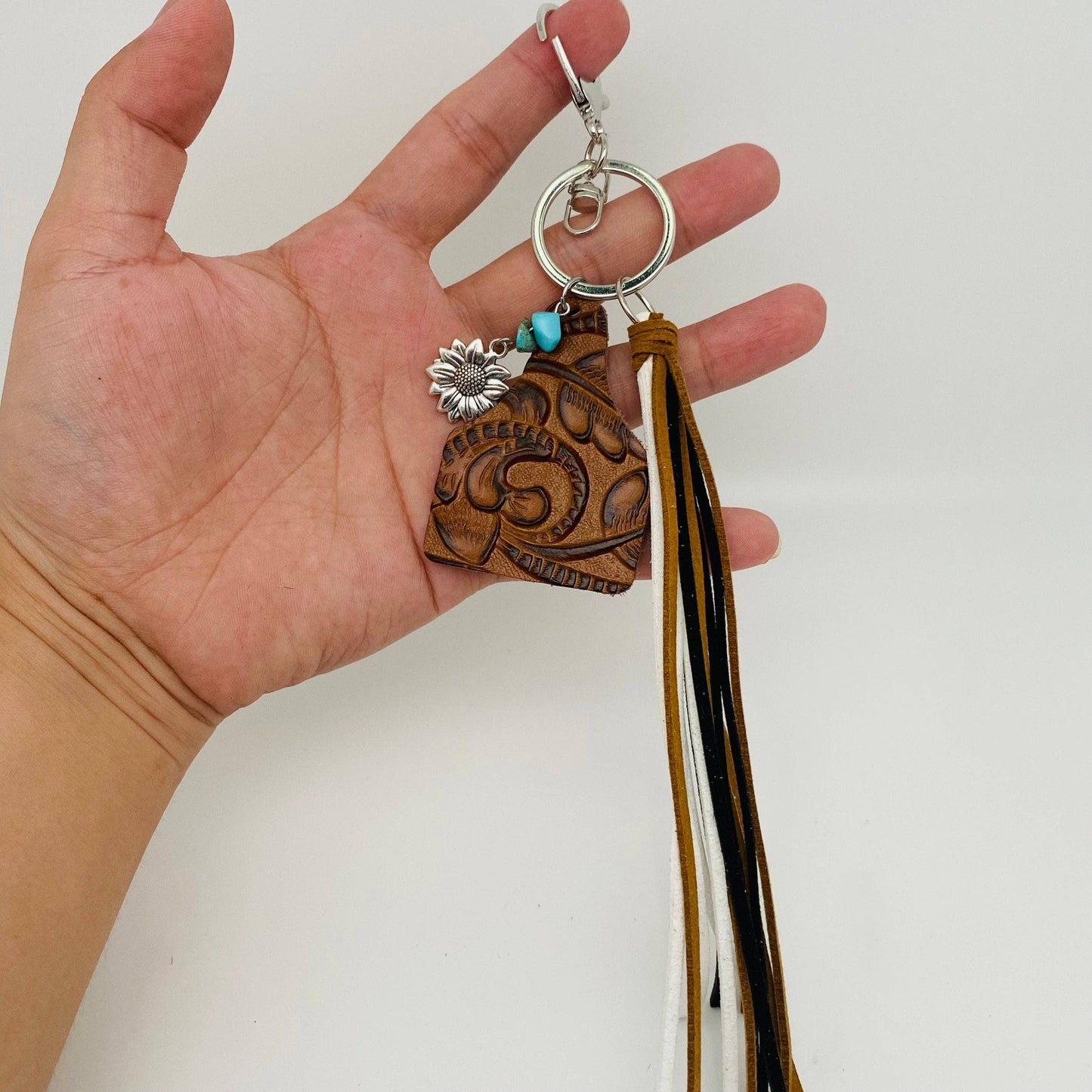 Cow Tag Tassel Keychain (Leather print)