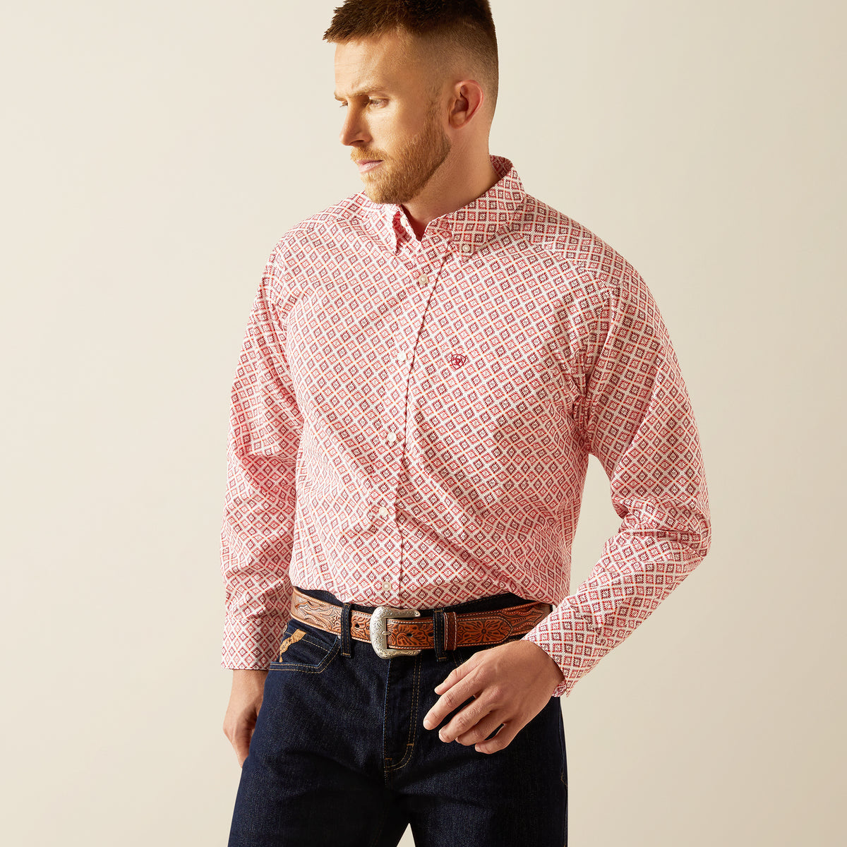 open lace back dress Ariat Boys Waylen Classic Fit Shirt Red main image 1