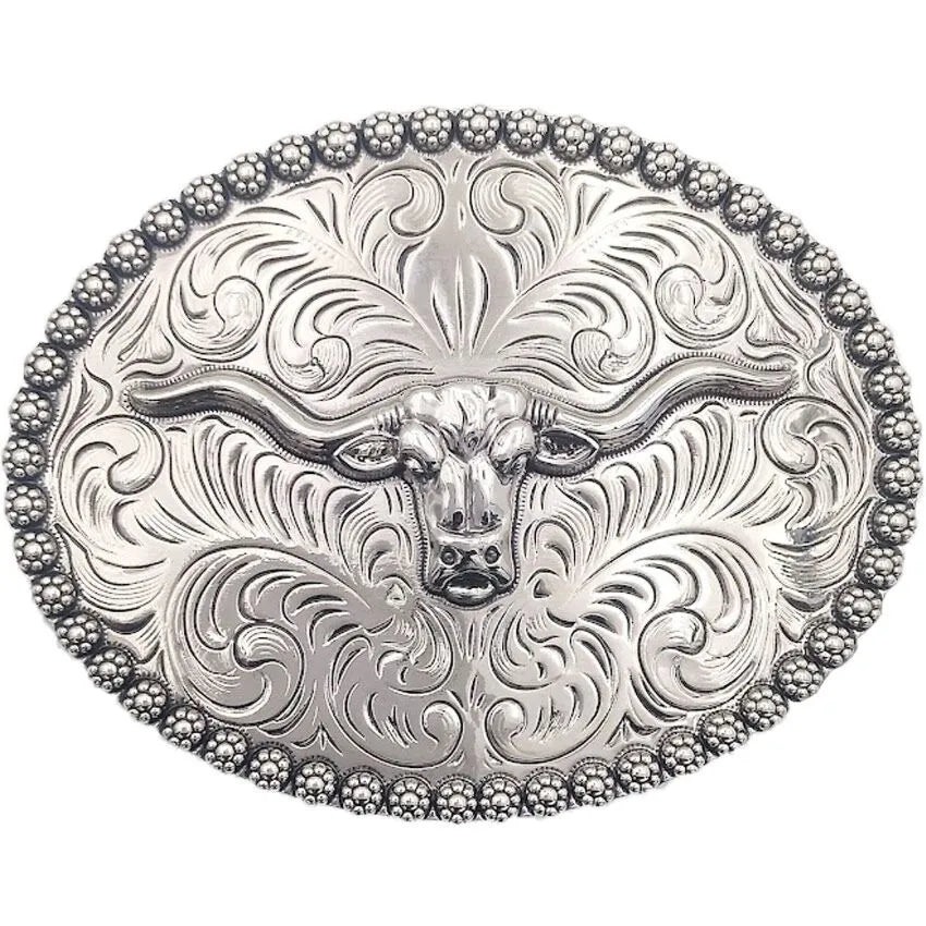Medium Oval Belt Buckle (Silver Bull)