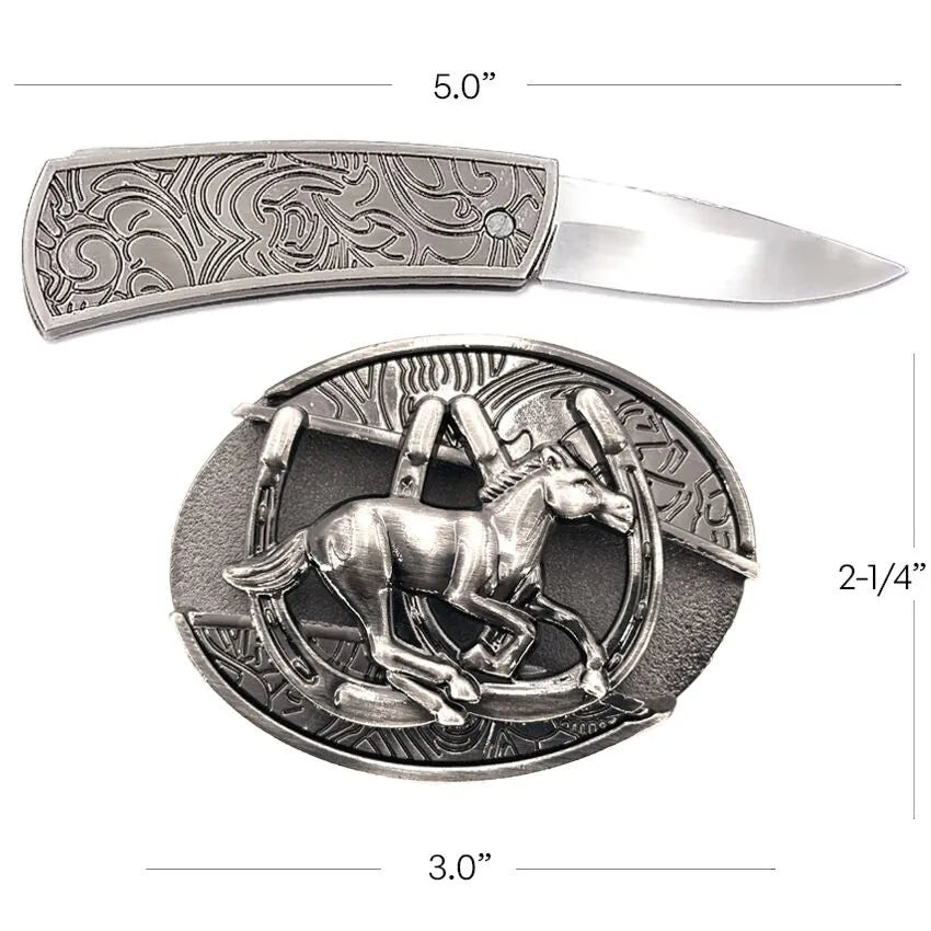 Small Knife Oval Belt Buckle (Galloping Horses)