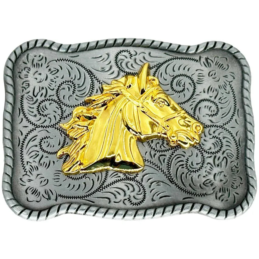 Medium Rectangular Belt Buckle (Antique Horse)