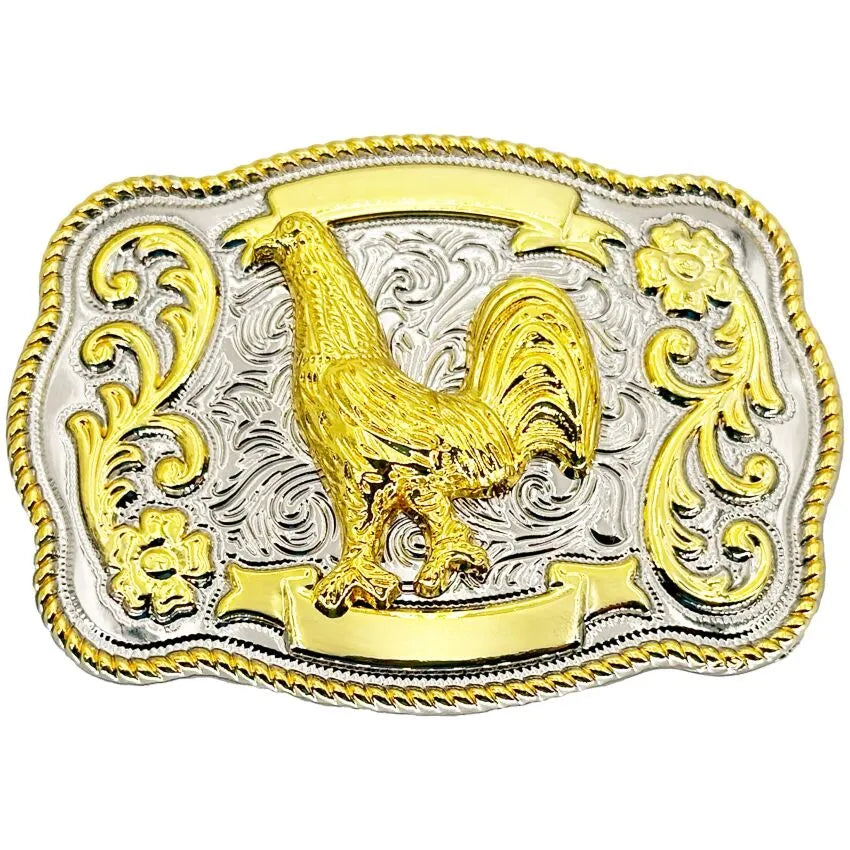 Medium Rectangular Belt Buckle (Trophy Rooster)