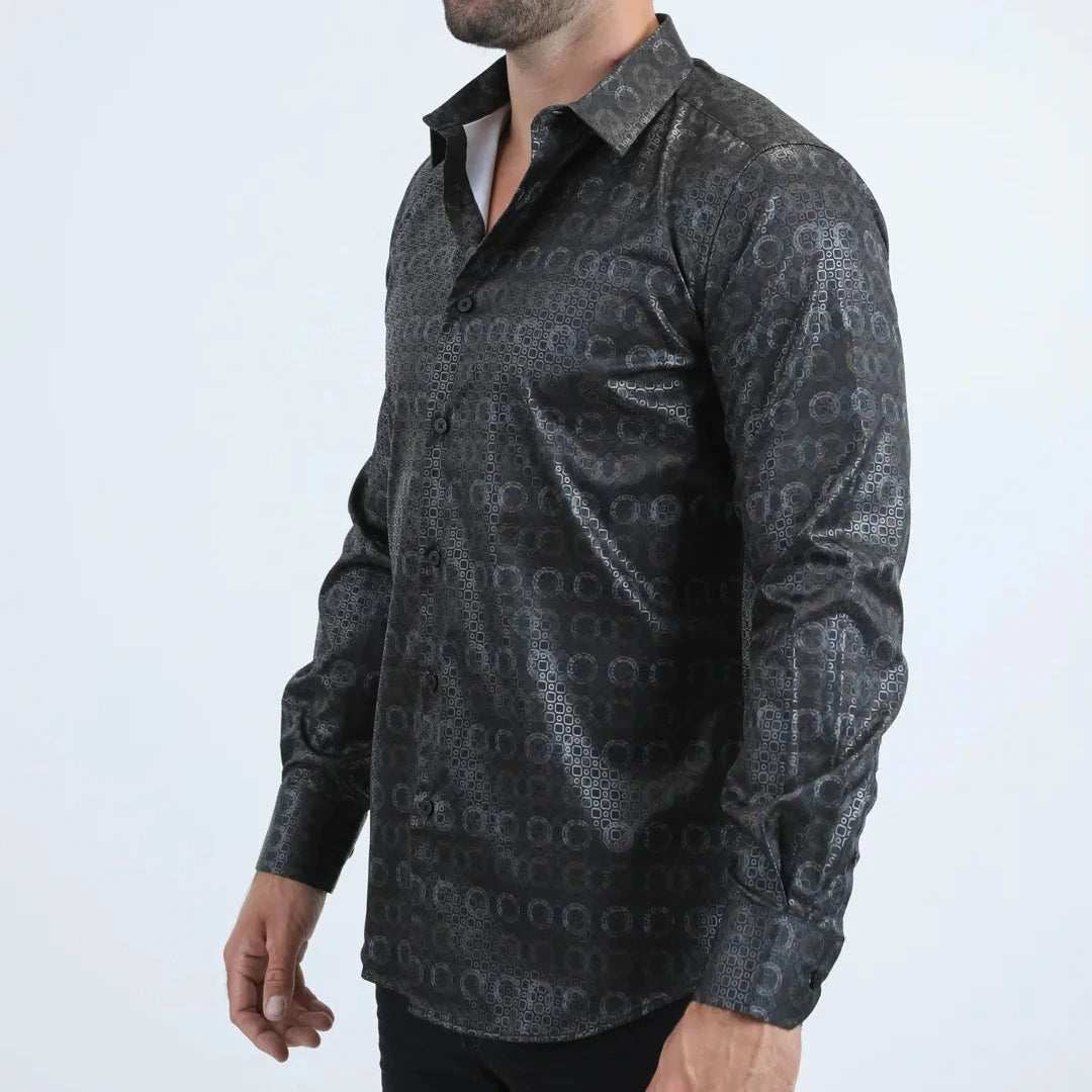 Platini Men - Organic Reptile Texture Foil Shirt (Black) FPL10940