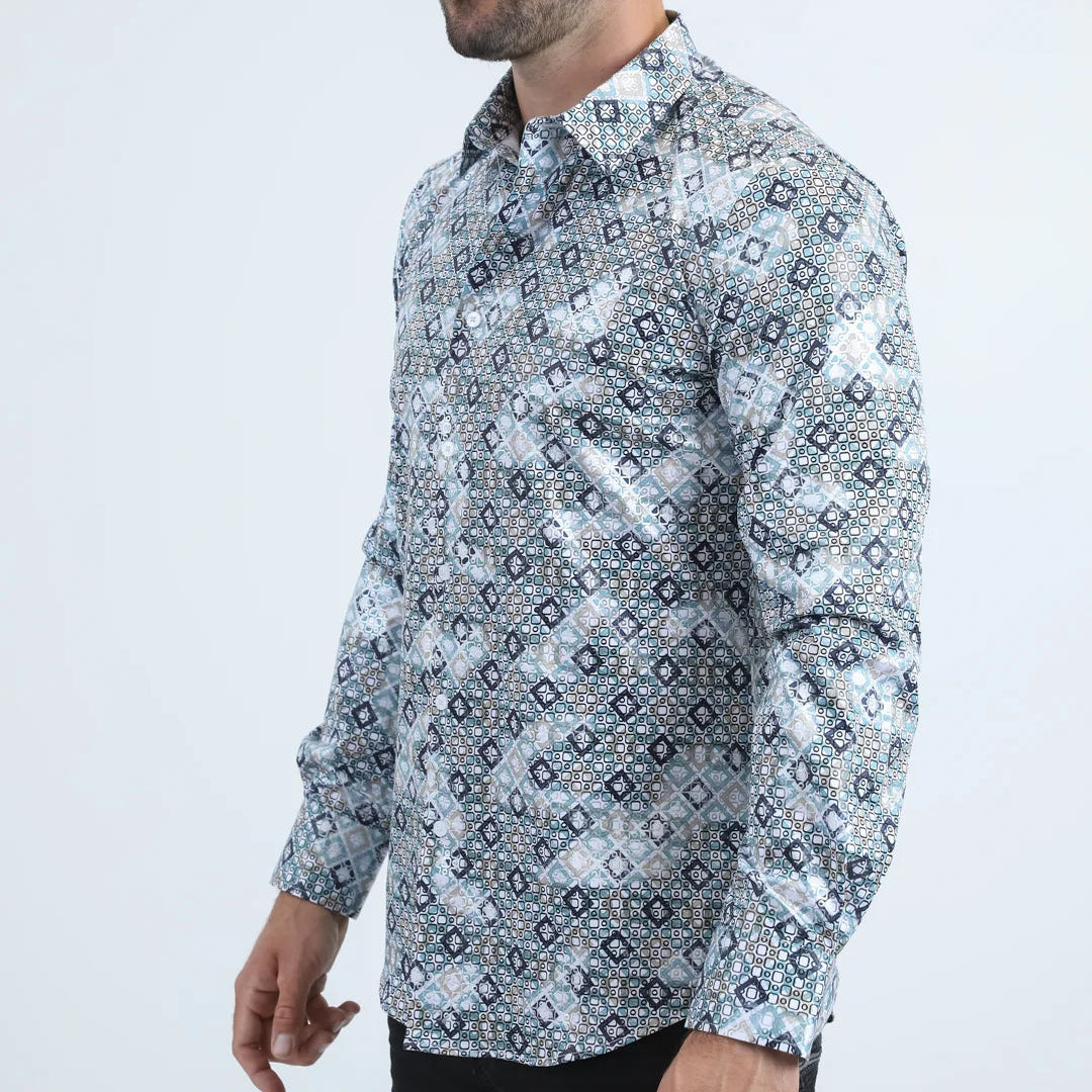 Platini Men - Organic Reptile Texture Foil Shirt (White) FPL10939