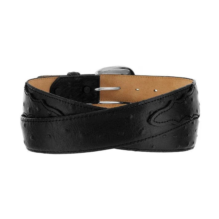 Tony Lama Men - Ostrich Print Western Belt (Black) 1373L