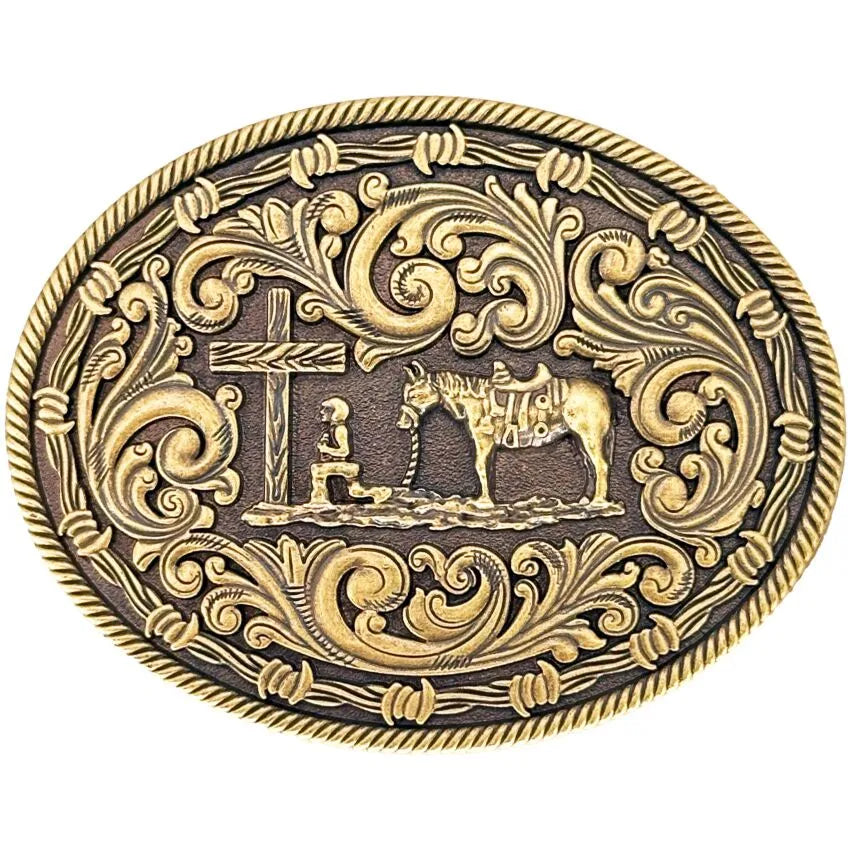 Medium Oval Belt Buckle (Praying Cowboy)