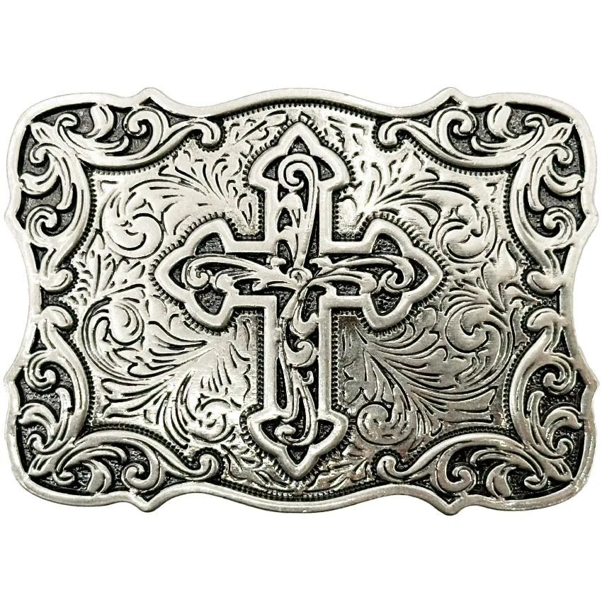 Medium Rectangular Belt Buckle (Floral Cross)