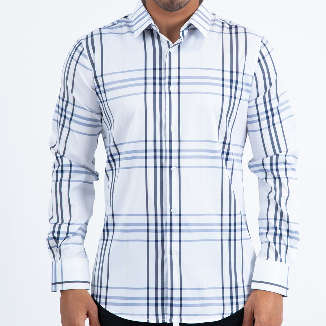 Platini Men - Checkered Long Sleeve Shirt (White) CHL11297