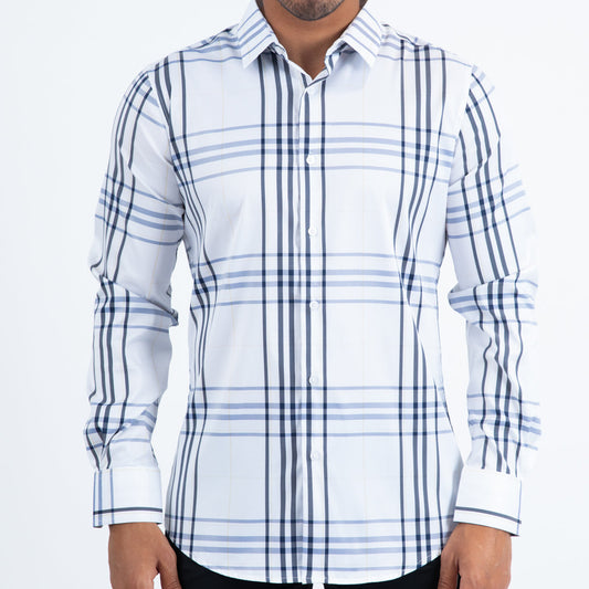 Platini Men - Checkered Long Sleeve Shirt (White) CHL11297