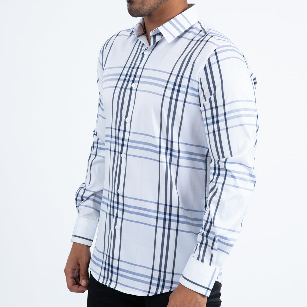 Platini Men - Checkered Long Sleeve Shirt (White) CHL11297
