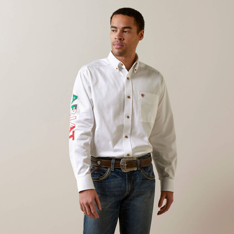 Ariat Men - Team Logo Twill Classic Fit Shirt (White Mexico) 10040911