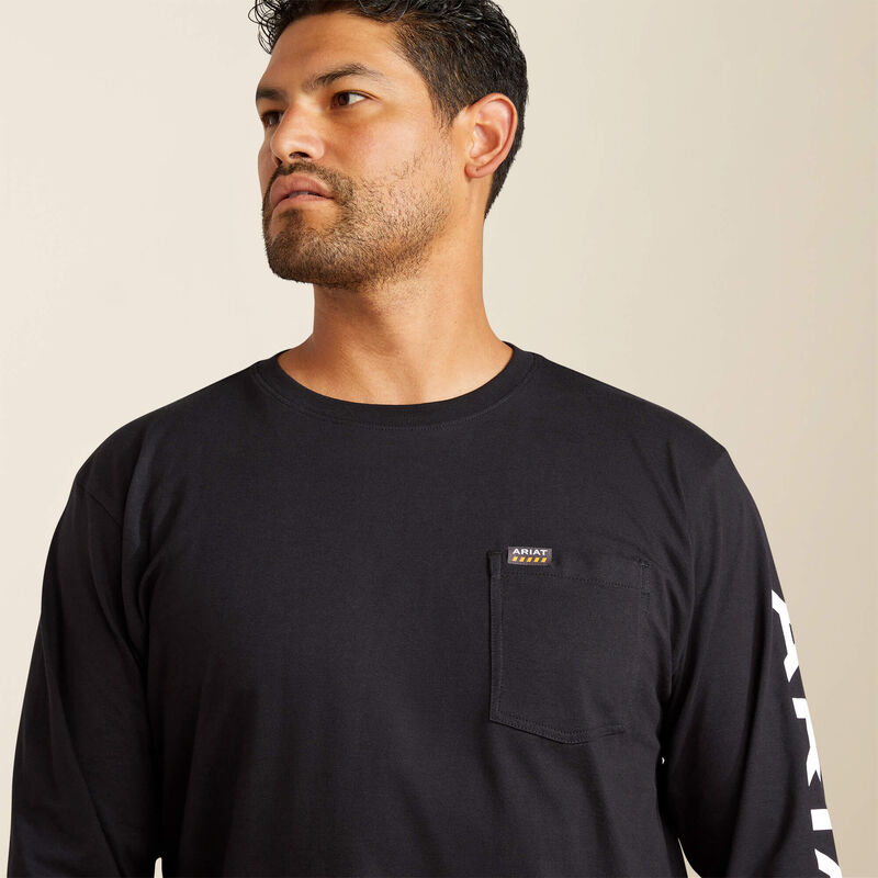 Ariat Men - Rebar Long Sleeve Logo Pocket T-Shirt (Black) 10062752