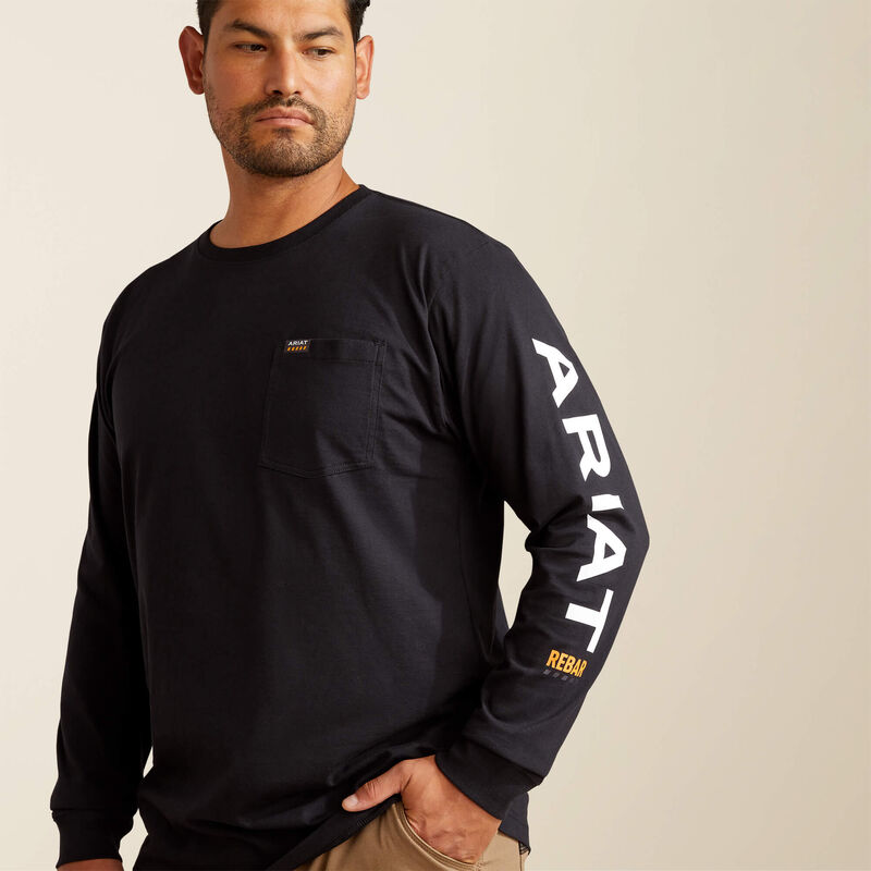 Ariat Men - Rebar Long Sleeve Logo Pocket T-Shirt (Black) 10062752