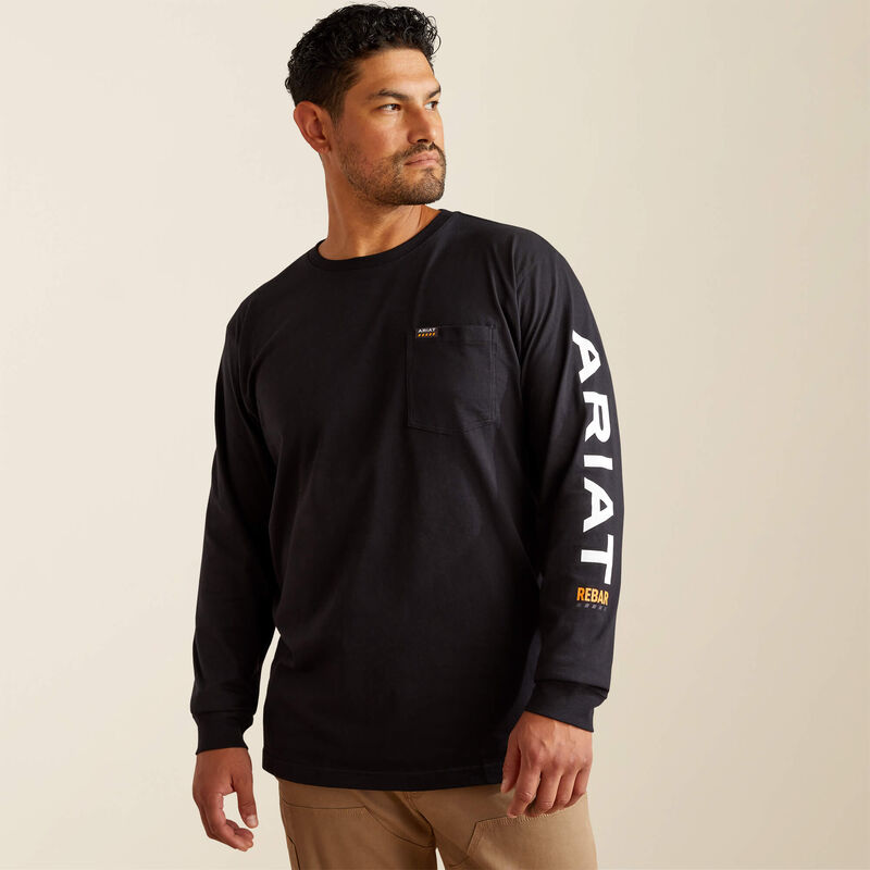 Ariat Men - Rebar Long Sleeve Logo Pocket T-Shirt (Black) 10062752