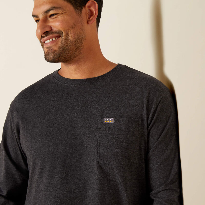 Ariat Men - Rebar Long Sleeve Logo Pocket T-Shirt (Heather Charcoal) 10062753