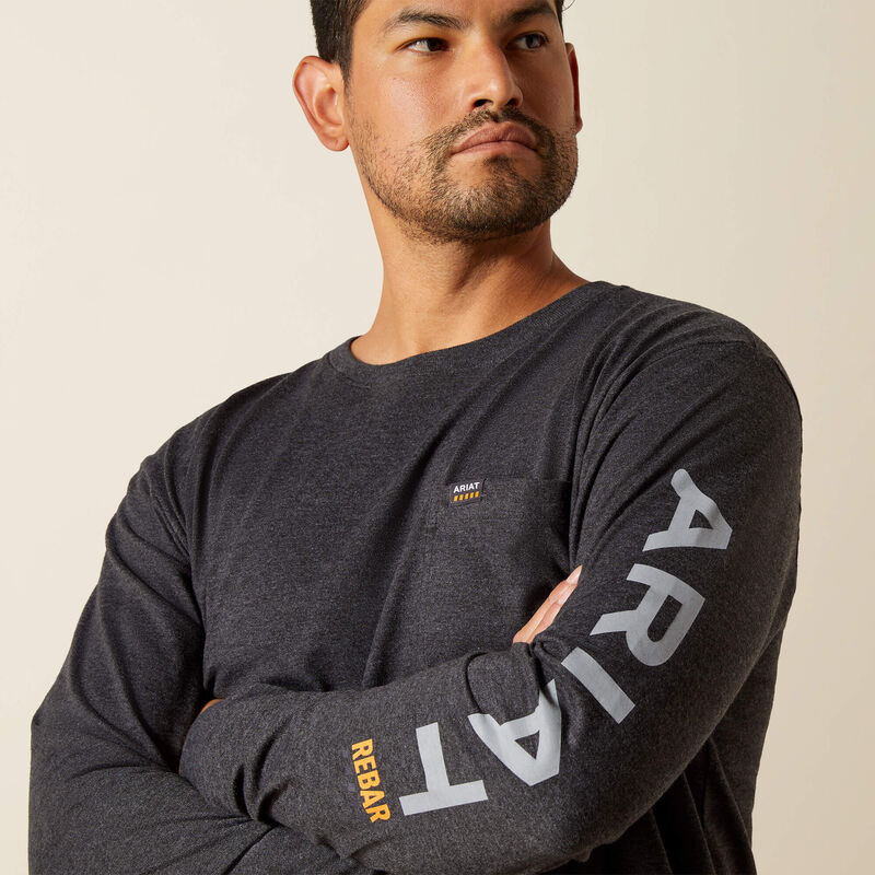 Ariat Men - Rebar Long Sleeve Logo Pocket T-Shirt (Heather Charcoal) 10062753