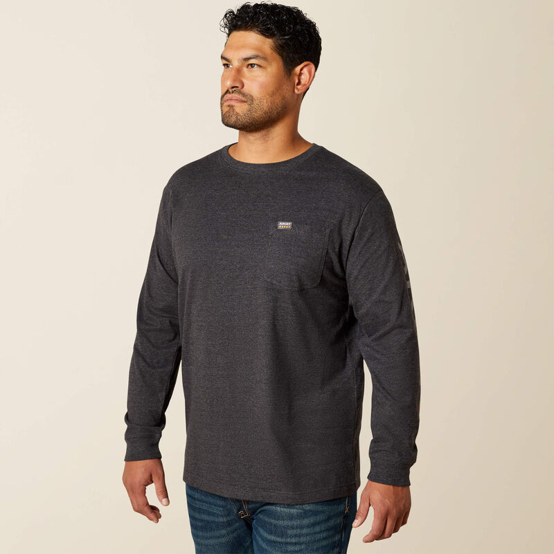 Ariat Men - Rebar Long Sleeve Logo Pocket T-Shirt (Heather Charcoal) 10062753