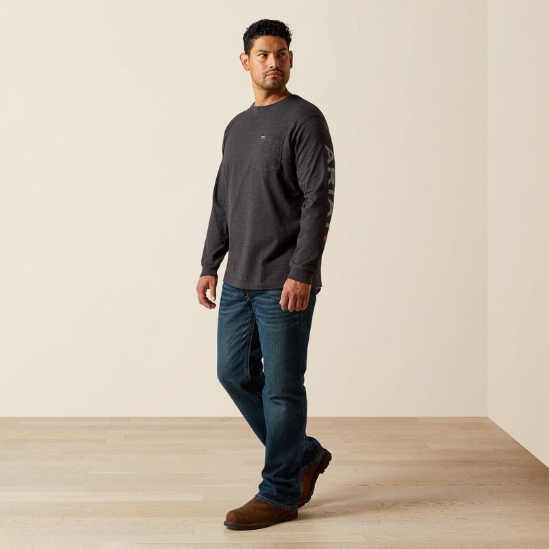 Ariat Men - Rebar Long Sleeve Logo Pocket T-Shirt (Heather Charcoal) 10062753