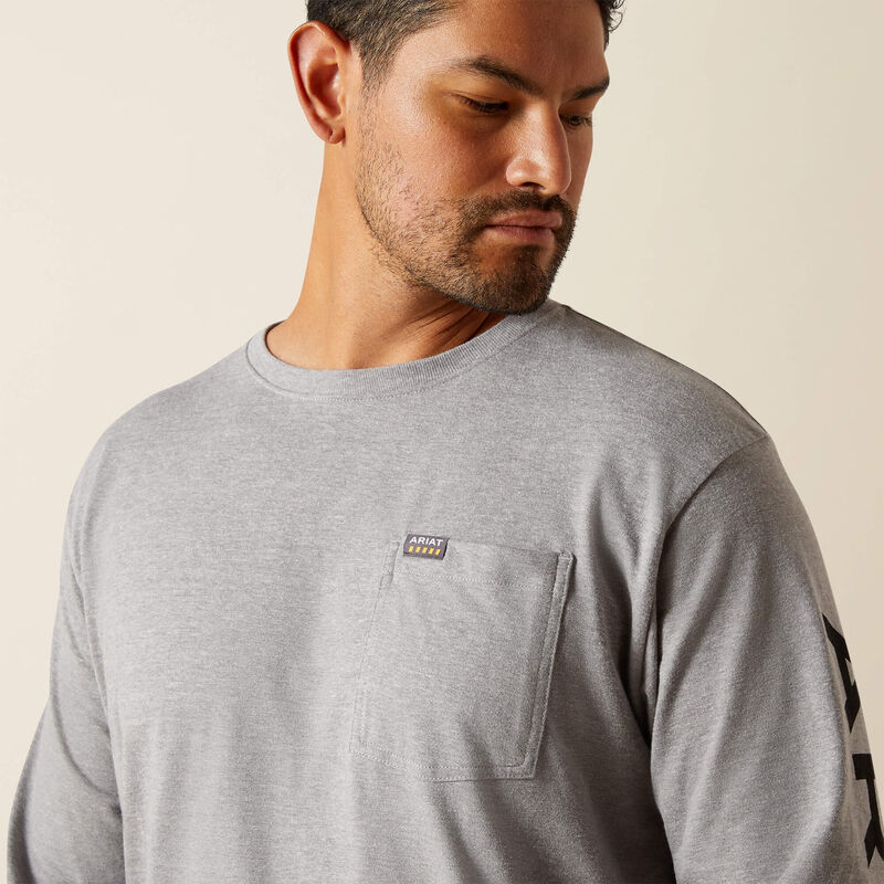 Ariat Men - Rebar Long Sleeve Logo Pocket T-Shirt (Heather Grey) 10062754