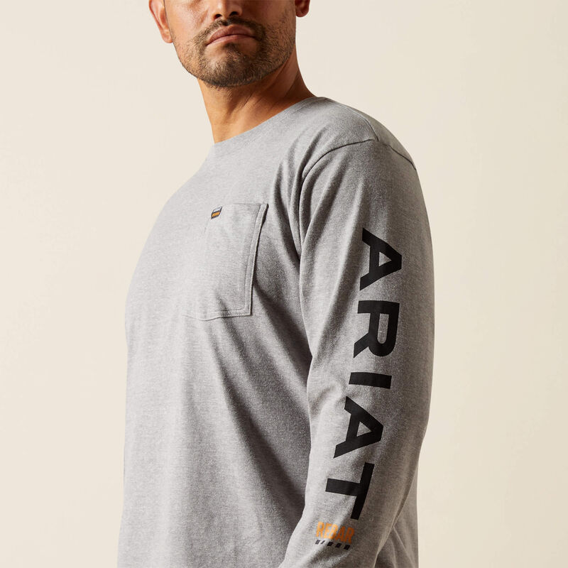 Ariat Men - Rebar Long Sleeve Logo Pocket T-Shirt (Heather Grey) 10062754