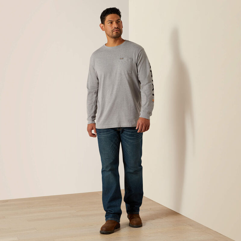 Ariat Men - Rebar Long Sleeve Logo Pocket T-Shirt (Heather Grey) 10062754