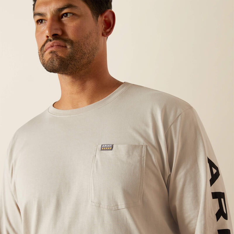 Ariat Men - Rebar Long Sleeve Logo Pocket T-Shirt (String) 10062756