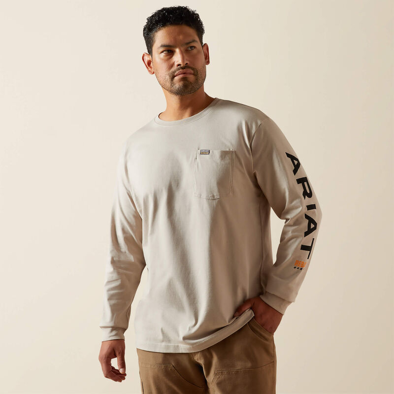 Ariat Men - Rebar Long Sleeve Logo Pocket T-Shirt (String) 10062756