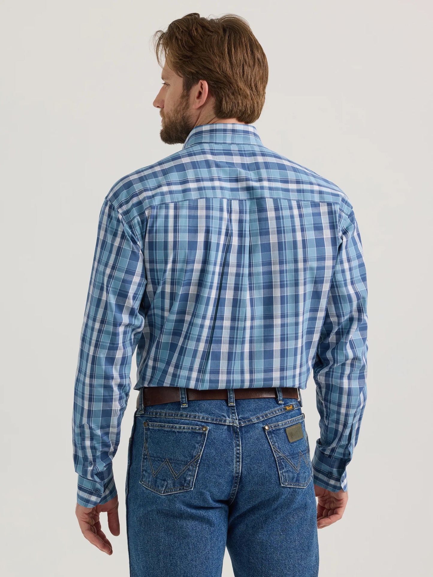 Wrangler Men - George Strait Button Down (Cerulean Plaid) 112352738