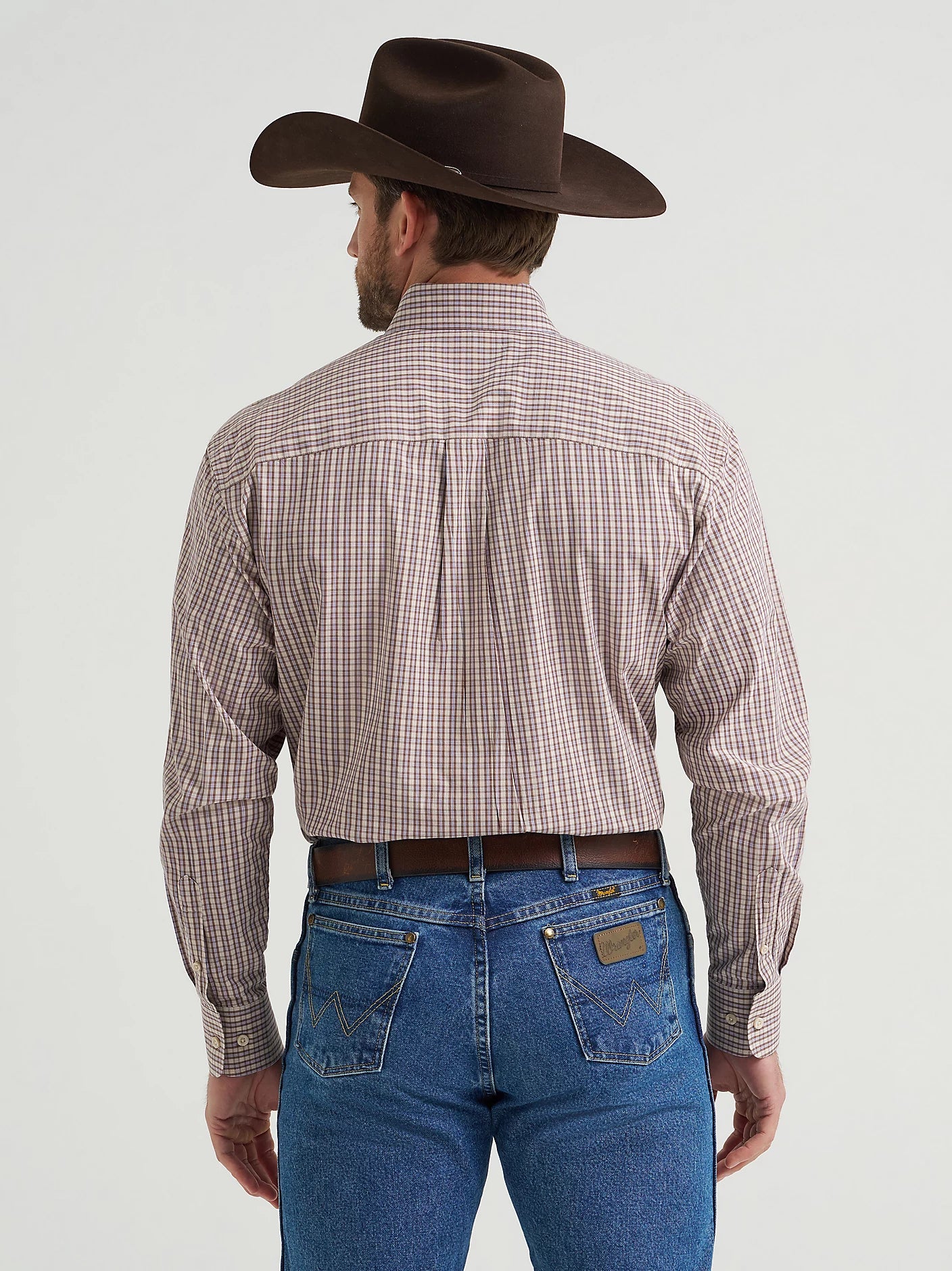 Wrangler Men - George Strait Button Down (Purple Tan Plaid) 112369635