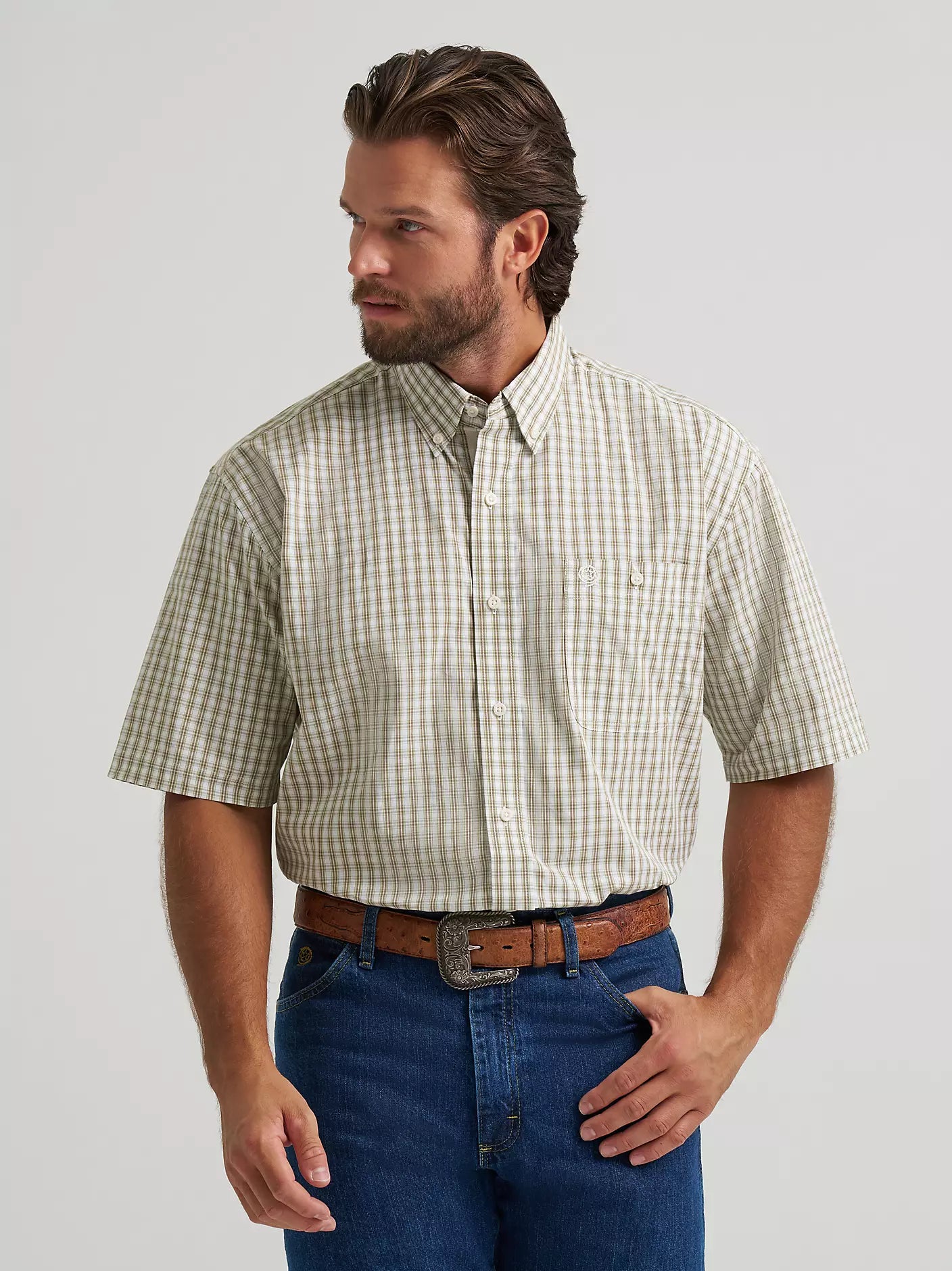 Wrangler Men - George Strait Short Sleeve (Apple Green Check) 112374542