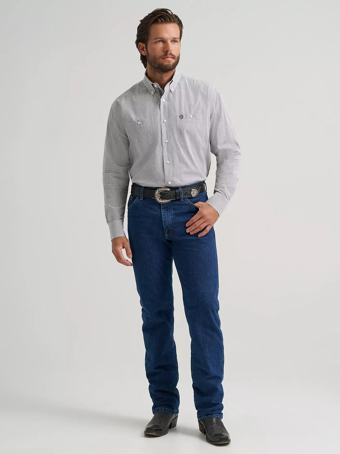 Wrangler Men - George Strait Button Down (Charcoal Madras) 112379055