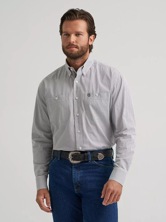 Wrangler Men - George Strait Button Down (Charcoal Madras) 112379055