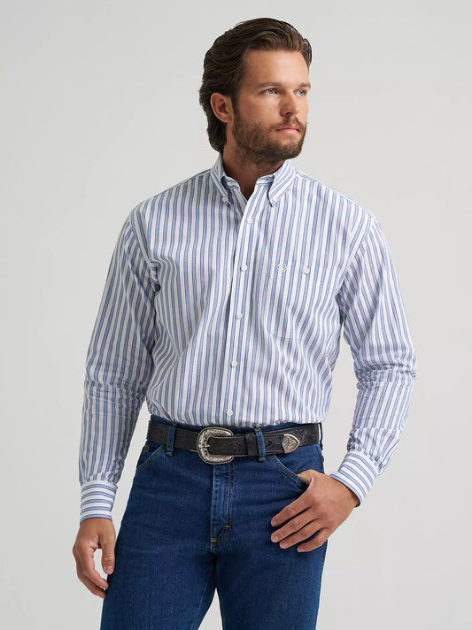 Wrangler Men - George Strait Button Down (Striped Blue) 112379063