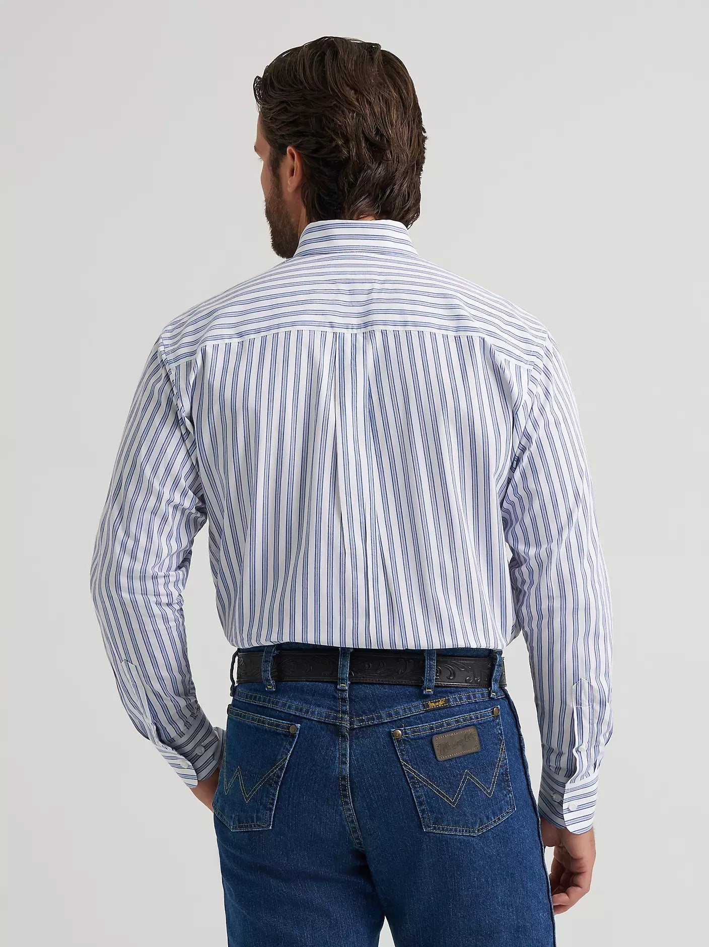 Wrangler Men - George Strait Button Down (Striped Blue) 112379063