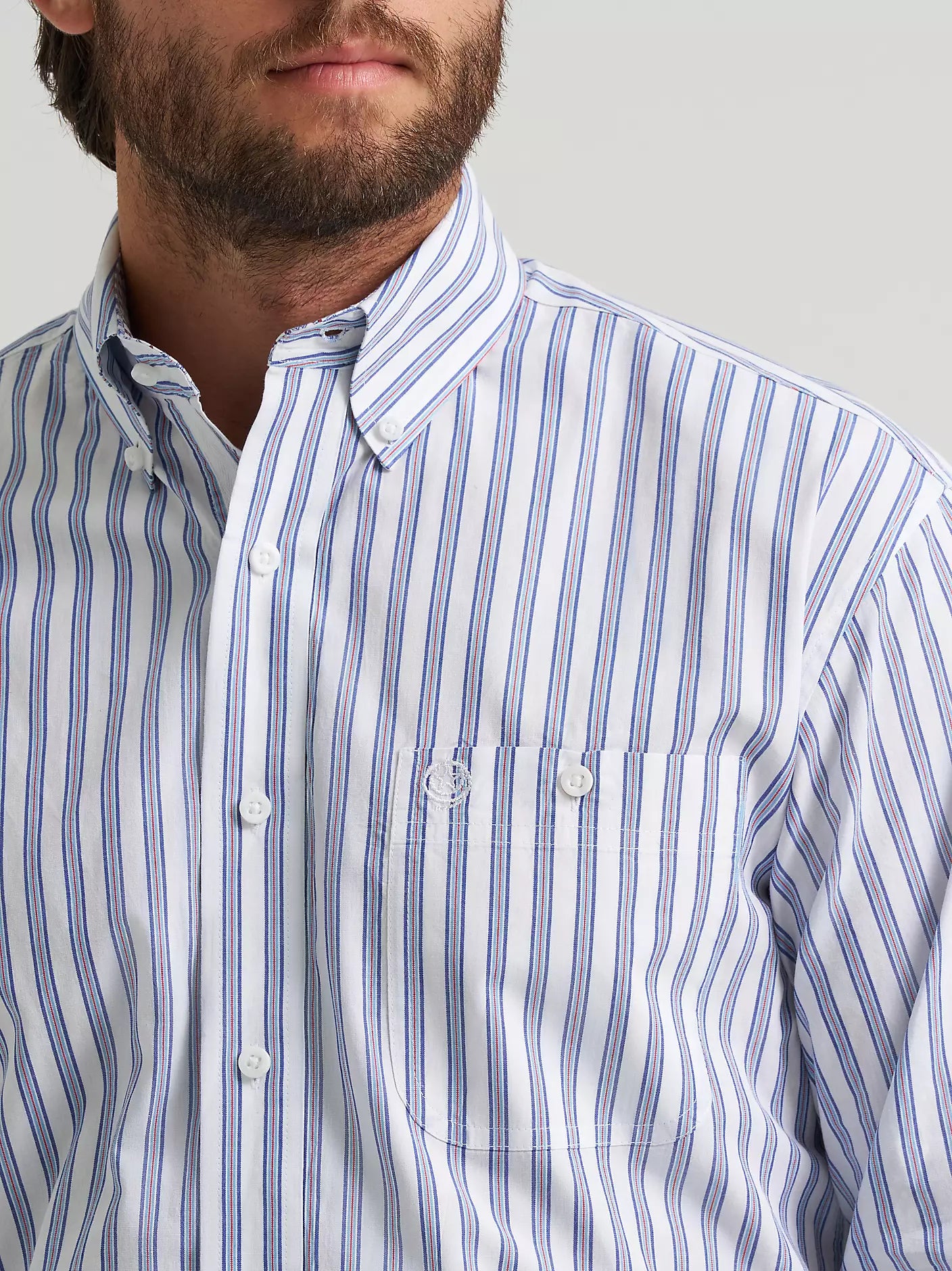 Wrangler Men - George Strait Button Down (Striped Blue) 112379063
