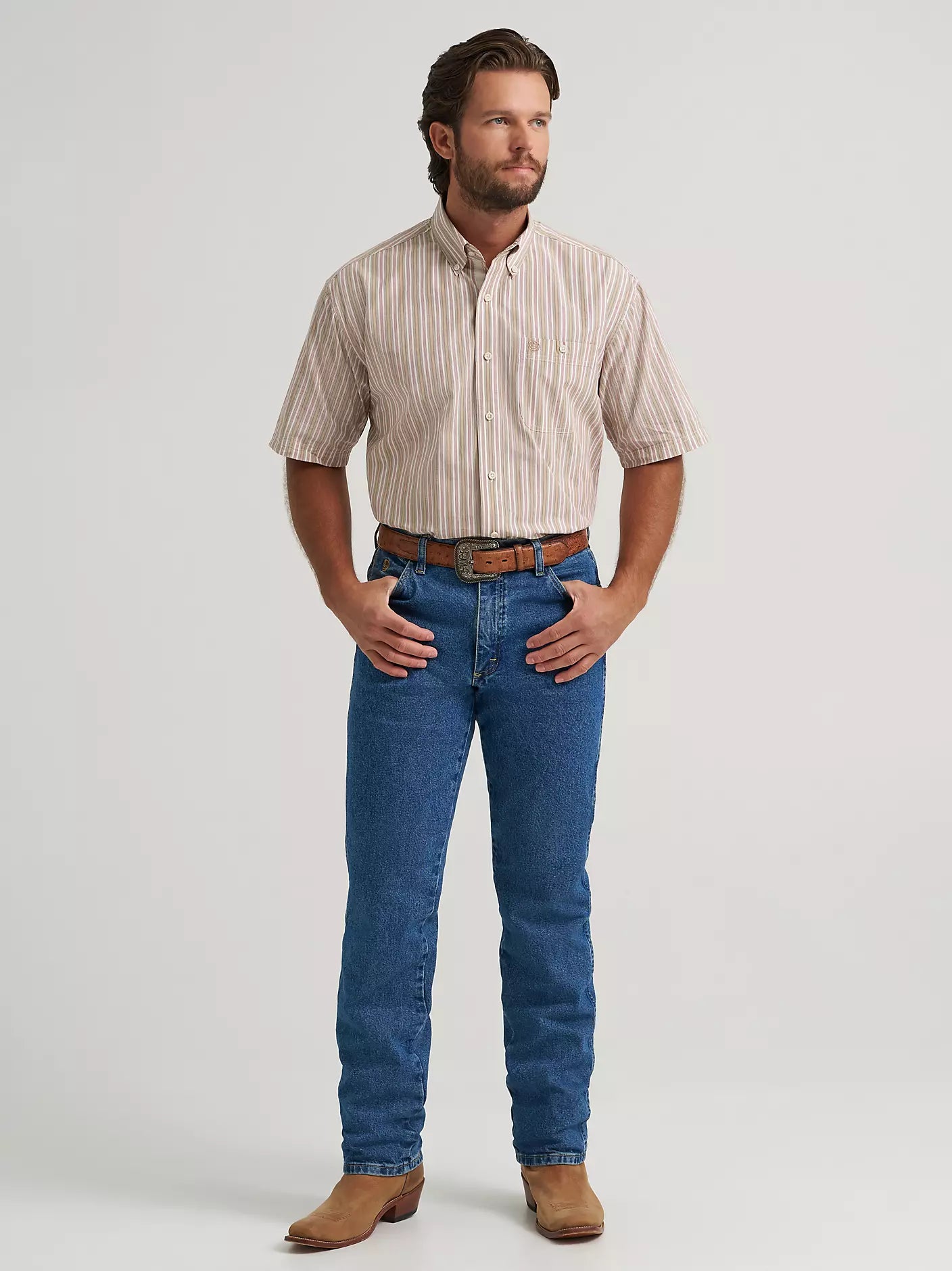 Wrangler Men - George Strait Short Sleeve (Sand Stripes) 112379066