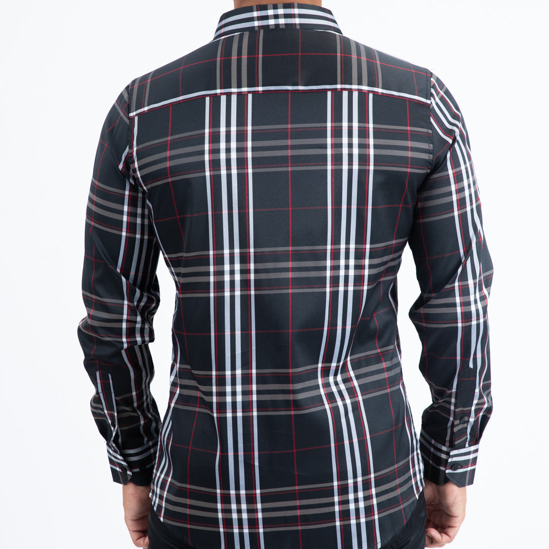 Platini Men - Checkered Long Sleeve Shirt (Black/Red) CHL11299