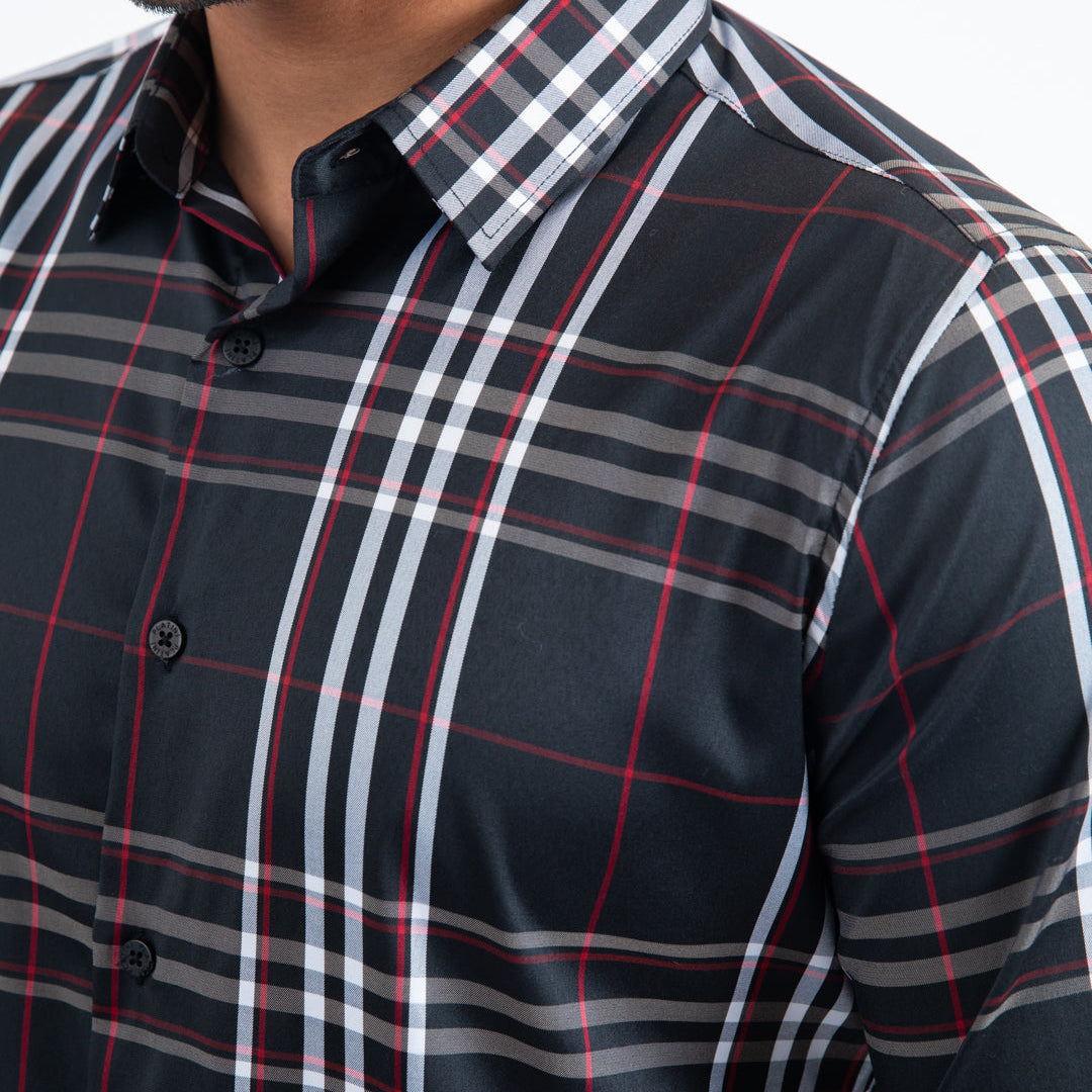 Platini Men - Checkered Long Sleeve Shirt (Black/Red) CHL11299