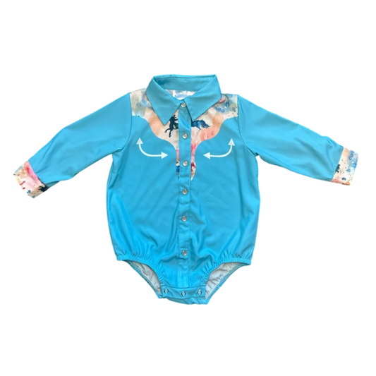 Shea Baby - Watercolor Horse Ls Pearl Snap Onesie (GWEST24)