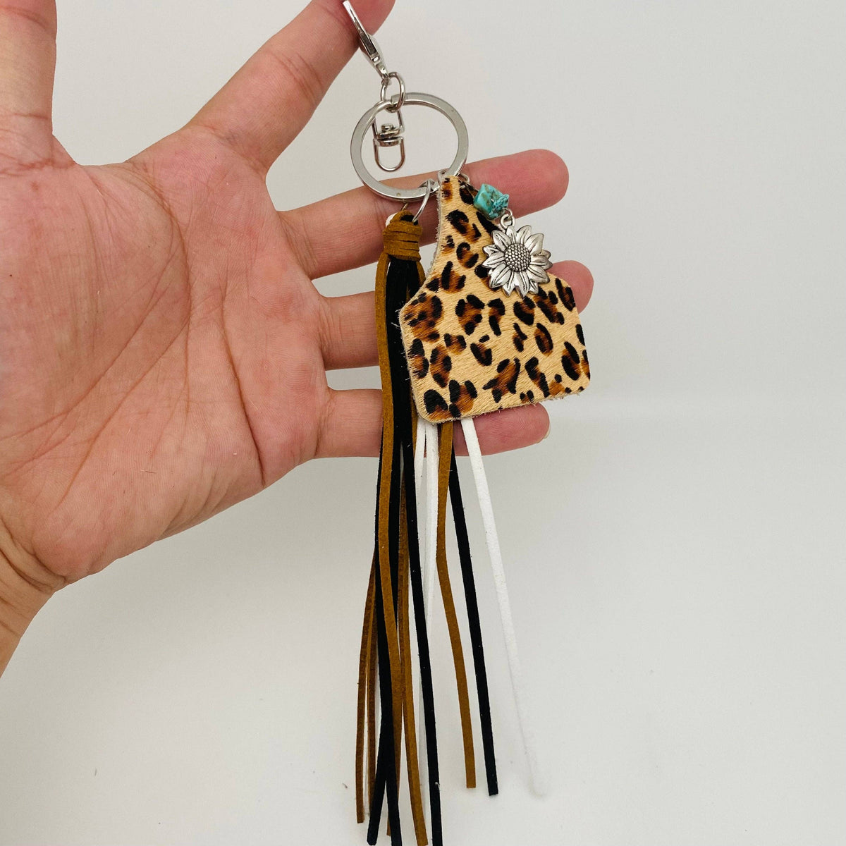 Cow Tag Tassel Keychain (Leopard Print)