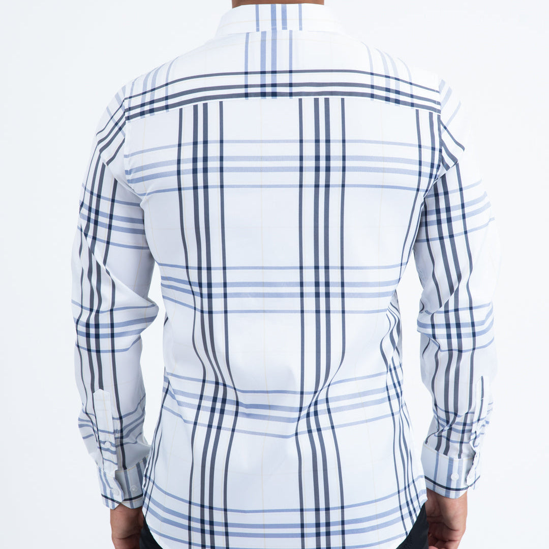 Platini Men - Checkered Long Sleeve Shirt (White) CHL11297
