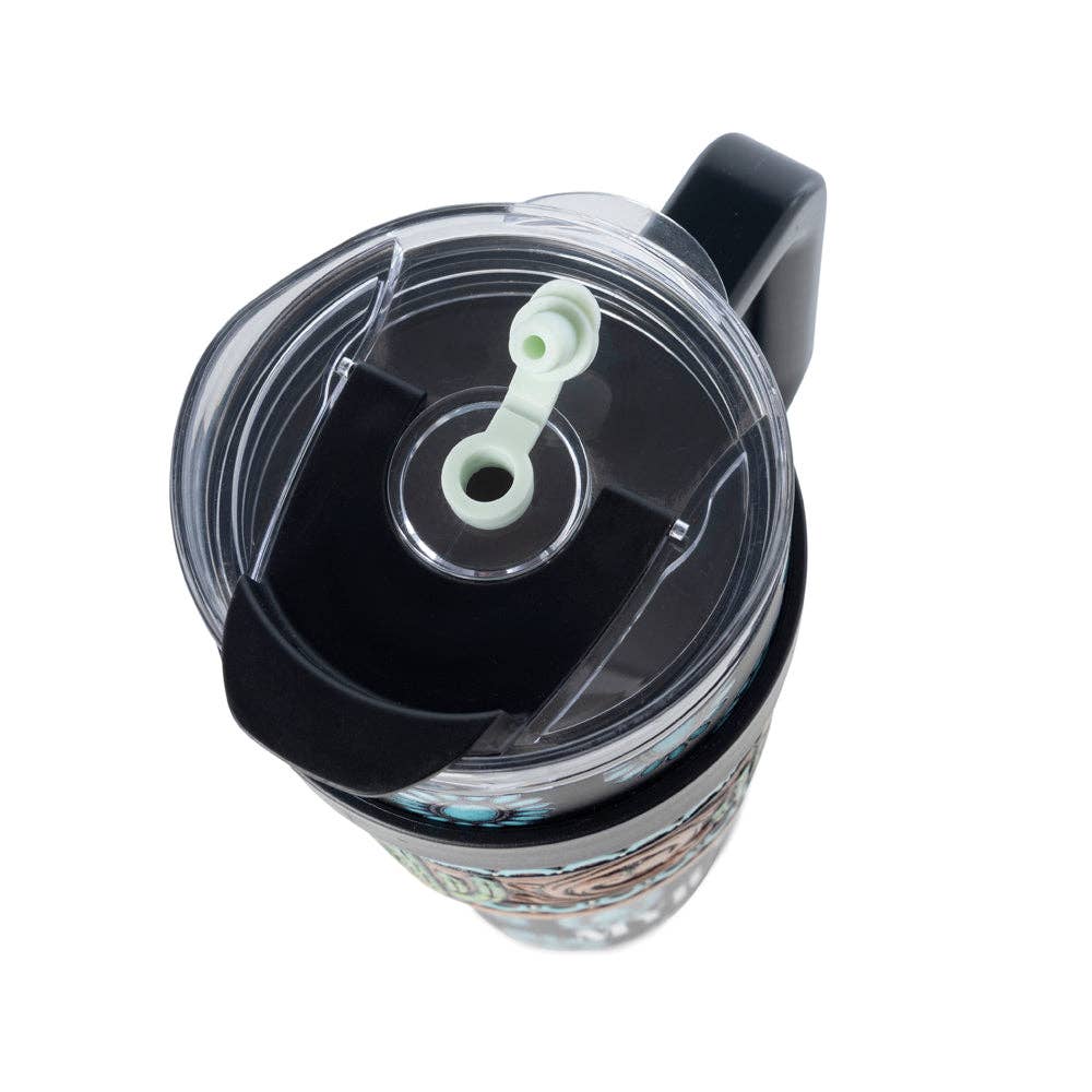 Myra - Concho Crest Western Tooled Tumbler (Black/Turquoise) S-14767