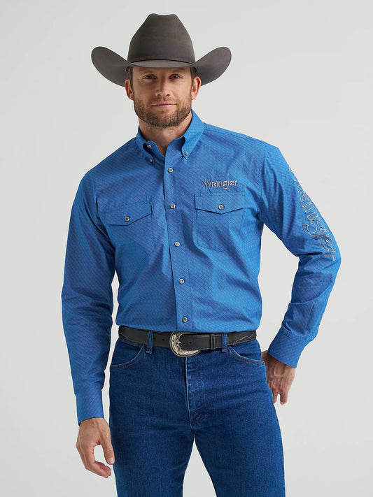 Wrangler Men - Wrangler Logo Button down Shirt (Cerulean Hatch) 112369443